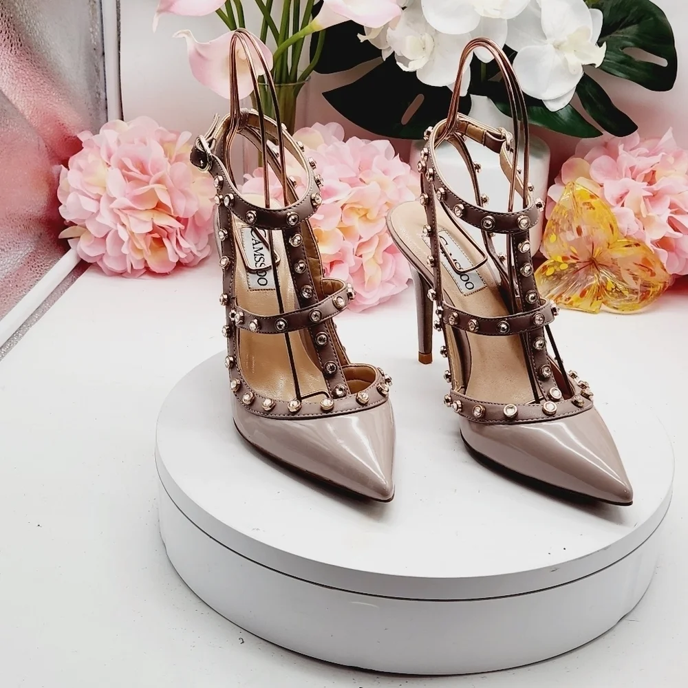 Camssoo Rhinestone Ankle Strap Heel Blush Pink Size 37 - Picture 13 of 16